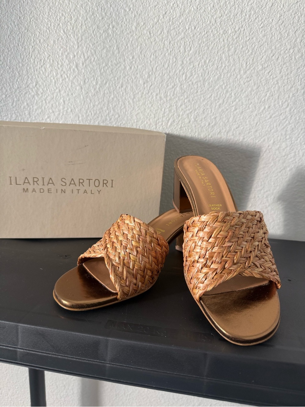 Woven Slide Mules in Tan